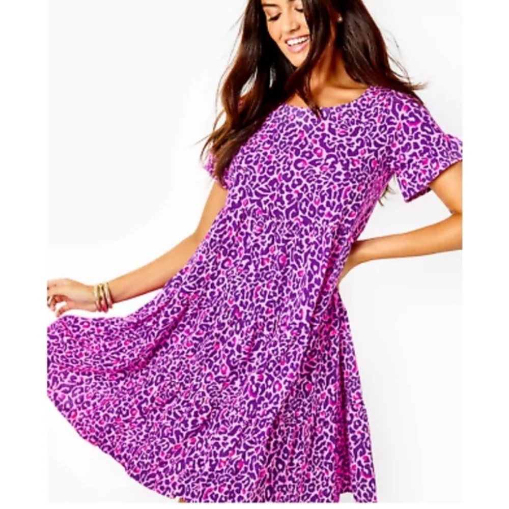 Lilly Pulitzer Jodee Purple Pink Leopard-Print Swing Dress
